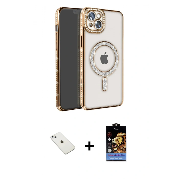 MARSİLYAN™- iPhone 14 Kılıf Zirve Doku Prime - Siyah Buffer Hayalet Cam Ekran Koruyucu + Diamond Kamera Lens - SABE