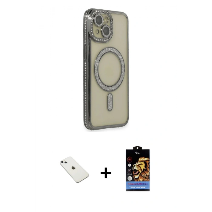MARSİLYAN™- iPhone 14 Kılıf Zirve Doku Prime - Siyah Buffer Hayalet Cam Ekran Koruyucu + Diamond Kamera Lens - SABE