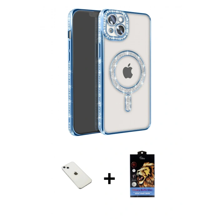 MARSİLYAN™- iPhone 14 Kılıf Zirve Doku Prime - Siyah Buffer Hayalet Cam Ekran Koruyucu + Diamond Kamera Lens - SABE