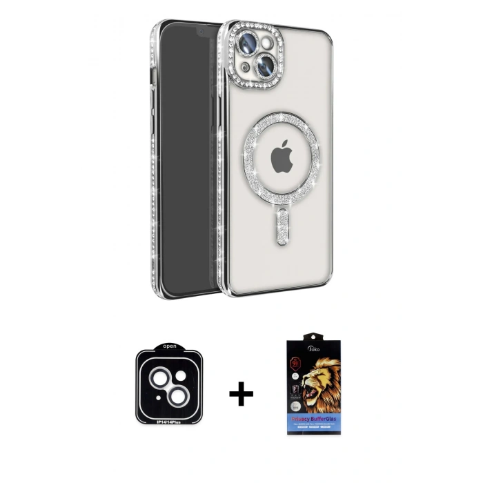 MARSİLYAN™- iPhone 14 Kılıf Zirve Doku Prime - Siyah Buffer Hayalet Cam Ekran Koruyucu + PVD Metal Kamera Lens - GS