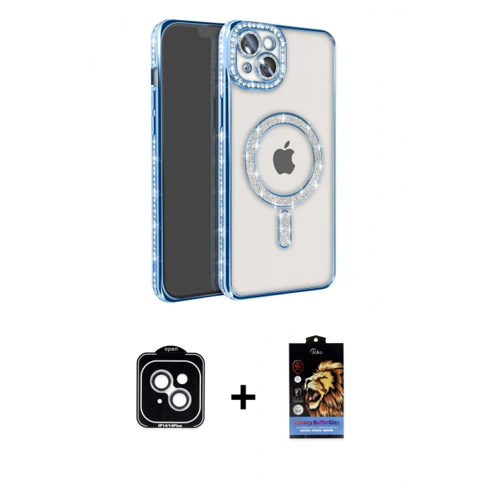 MARSİLYAN™- iPhone 14 Kılıf Zirve Doku Prime - Siyah Buffer Hayalet Cam Ekran Koruyucu + PVD Metal Kamera Lens - GS