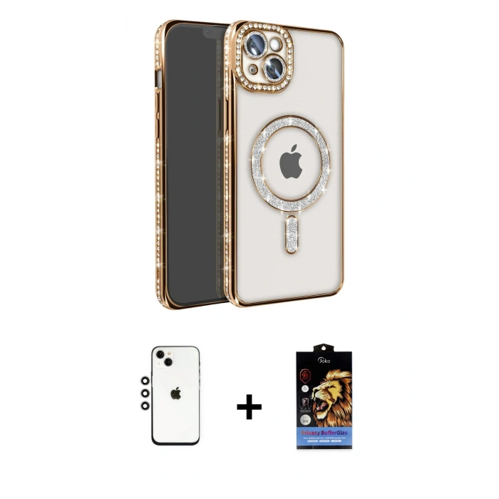 MARSİLYAN™- iPhone 14 Kılıf Zirve Doku Prime - Siyah Buffer Hayalet Cam Ekran Koruyucu + Shine Kamera Lens - GS