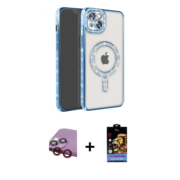 MARSİLYAN™- iPhone 14 Kılıf Zirve Doku Prime - Siyah Buffer Hayalet Cam Ekran Koruyucu + Raze Metal Kamera Lens - KI