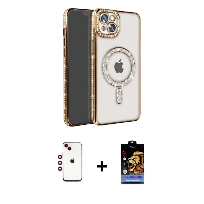 MARSİLYAN™- iPhone 14 Kılıf Zirve Doku Prime - Siyah Buffer Hayalet Cam Ekran Koruyucu + Shine Kamera Lens - KI