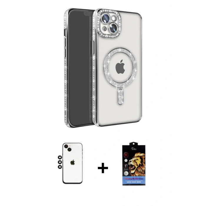 MARSİLYAN™- iPhone 14 Kılıf Zirve Doku Prime - Siyah Buffer Hayalet Cam Ekran Koruyucu + Shine Kamera Lens - SH