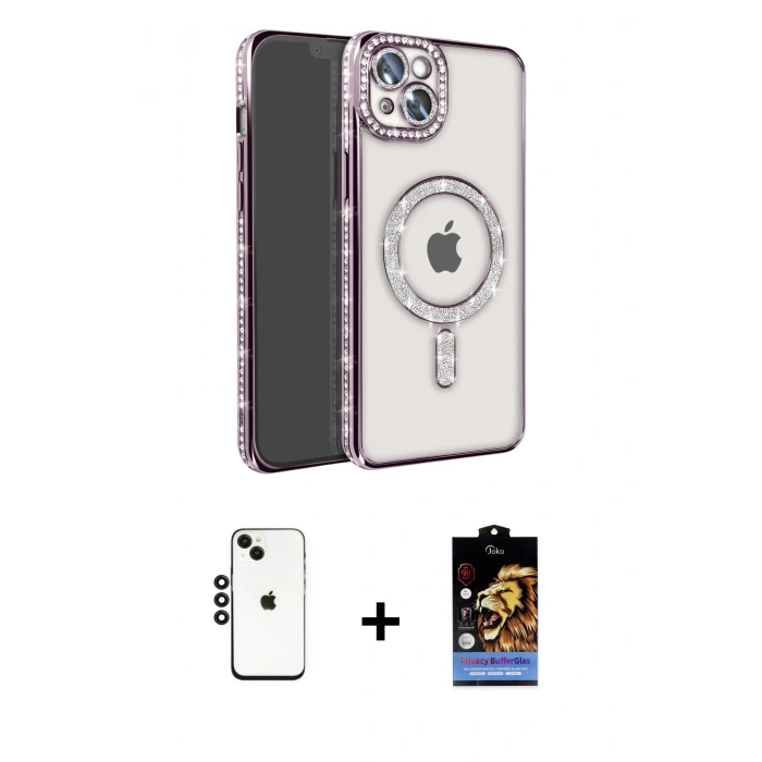 MARSİLYAN™- iPhone 14 Kılıf Zirve Doku Prime - Siyah Buffer Hayalet Cam Ekran Koruyucu + Shine Kamera Lens - SH