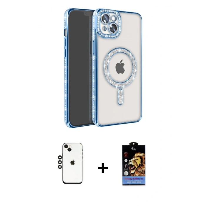 MARSİLYAN™- iPhone 14 Kılıf Zirve Doku Prime - Siyah Buffer Hayalet Cam Ekran Koruyucu + Shine Kamera Lens - SH