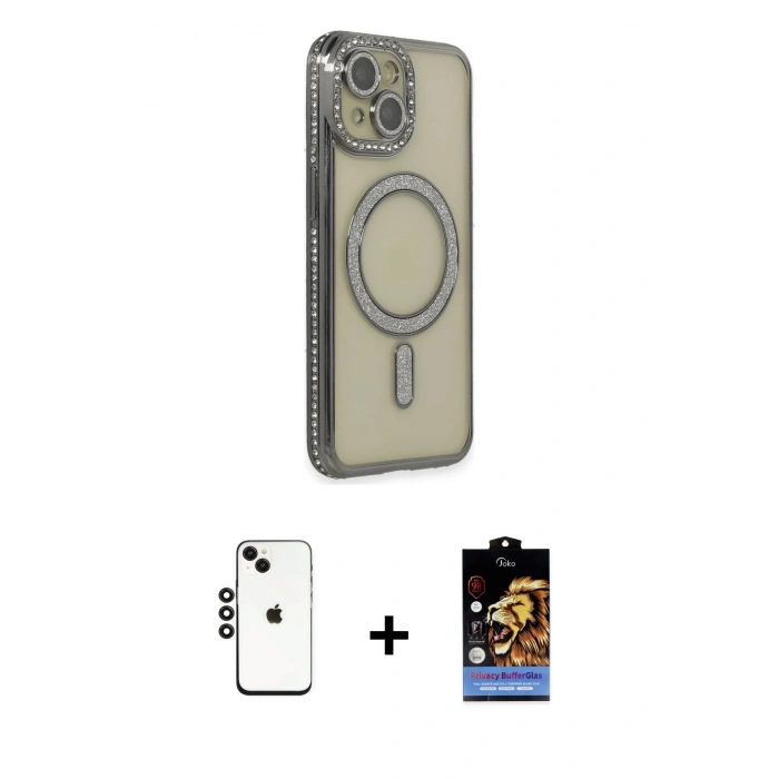 MARSİLYAN™- iPhone 14 Kılıf Zirve Doku Prime - Siyah Buffer Hayalet Cam Ekran Koruyucu + Shine Kamera Lens - SH