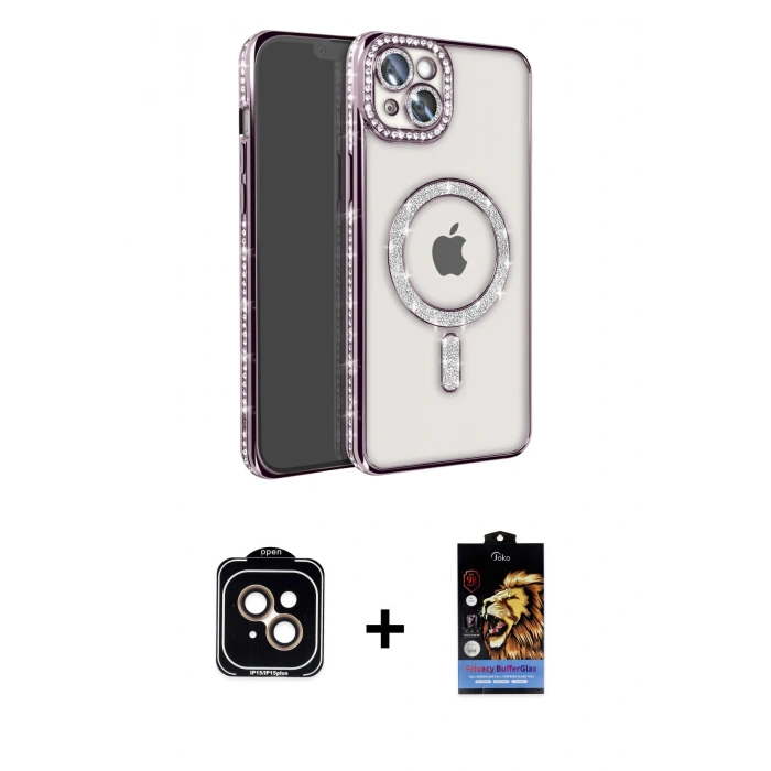 MARSİLYAN™- iPhone 14 Kılıf Zirve Doku Prime - Siyah Buffer Hayalet Cam Ekran Koruyucu + PVD Metal Kamera Lens - TU