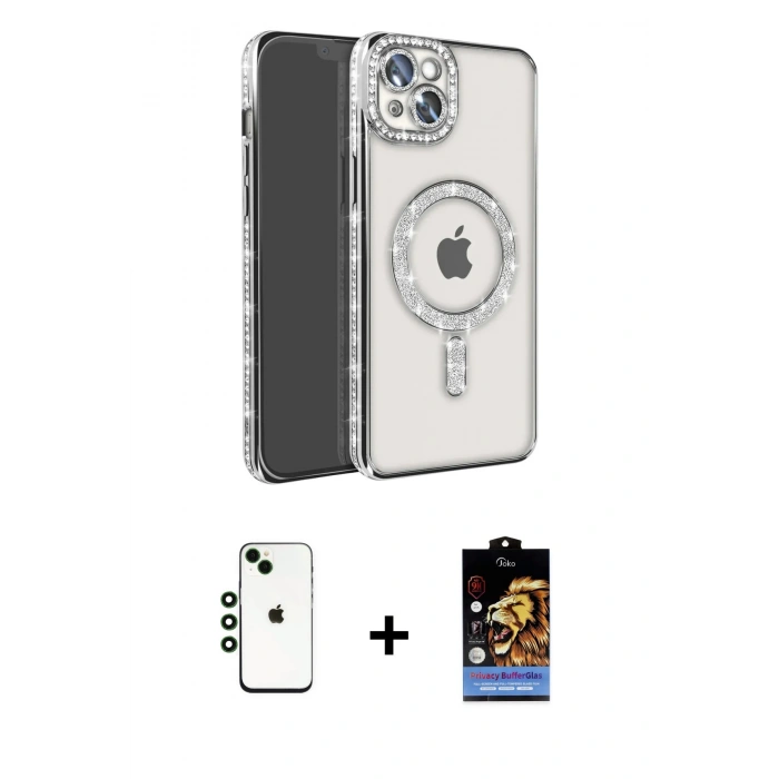 MARSİLYAN™- iPhone 14 Kılıf Zirve Doku Prime - Siyah Buffer Hayalet Cam Ekran Koruyucu + Shine Kamera Lens - YL