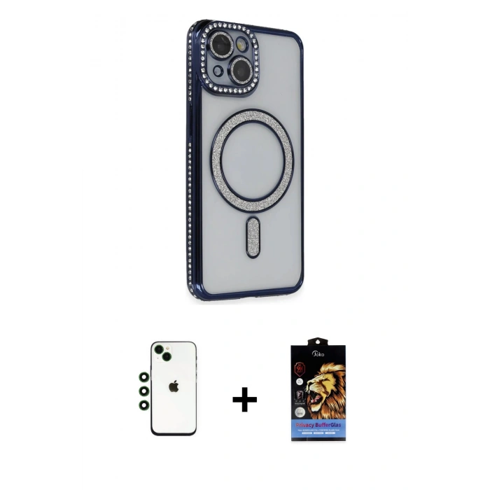 MARSİLYAN™- iPhone 14 Kılıf Zirve Doku Prime - Siyah Buffer Hayalet Cam Ekran Koruyucu + Shine Kamera Lens - YL