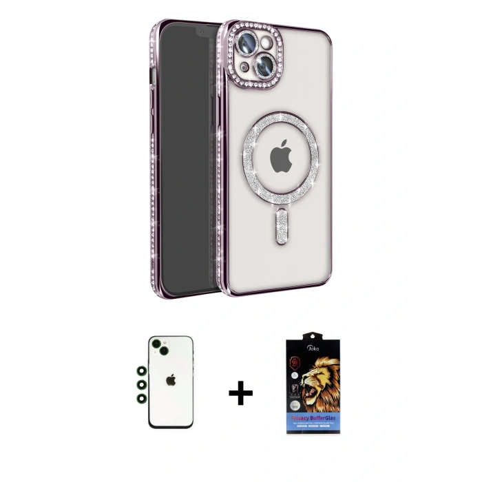 MARSİLYAN™- iPhone 14 Kılıf Zirve Doku Prime - Siyah Buffer Hayalet Cam Ekran Koruyucu + Shine Kamera Lens - YL