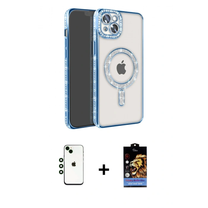 MARSİLYAN™- iPhone 14 Kılıf Zirve Doku Prime - Siyah Buffer Hayalet Cam Ekran Koruyucu + Shine Kamera Lens - YL