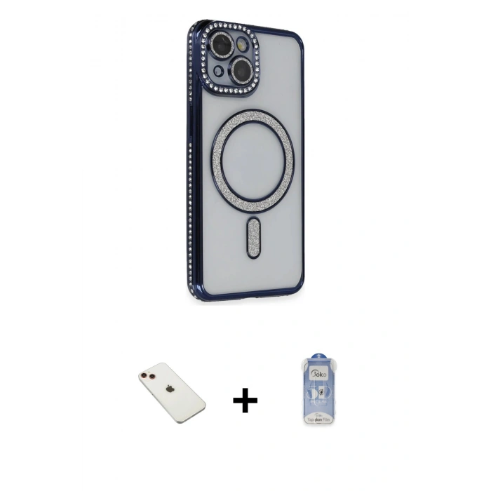 MARSİLYAN™- iPhone 14 Kılıf Zirve Doku Prime - Siyah Joko Magic 5D Cam + Diamond Kamera Lens - KI