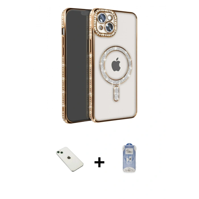 MARSİLYAN™- iPhone 14 Kılıf Zirve Doku Prime - Siyah Joko Magic 5D Cam + Diamond Kamera Lens - YL