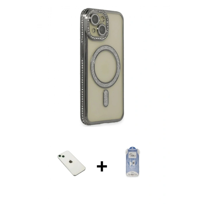 MARSİLYAN™- iPhone 14 Kılıf Zirve Doku Prime - Siyah Joko Magic 5D Cam + Diamond Kamera Lens - YL