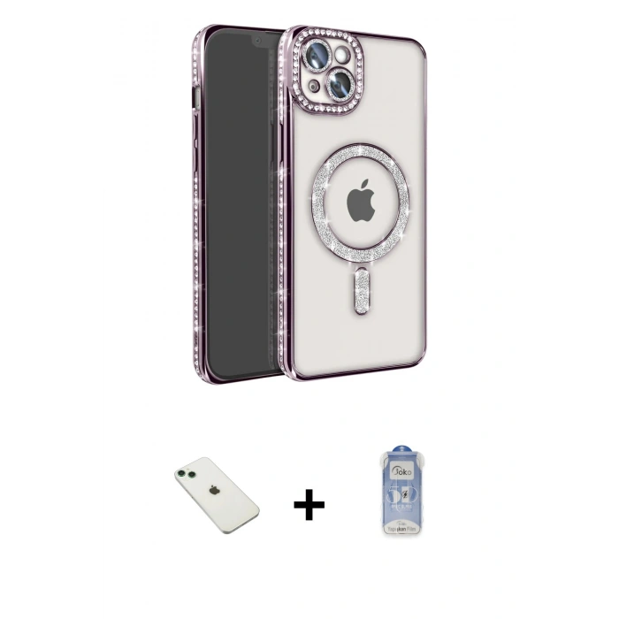 MARSİLYAN™- iPhone 14 Kılıf Zirve Doku Prime - Siyah Joko Magic 5D Cam + Diamond Kamera Lens - YL
