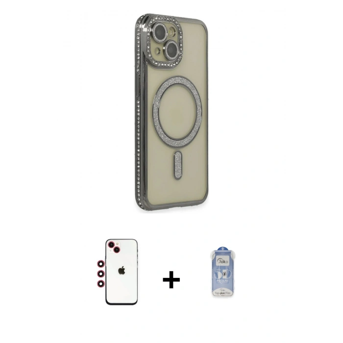 MARSİLYAN™- iPhone 14 Kılıf Zirve Doku Prime - Siyah Joko Magic 5D Cam + Kırmızı Shine Kamera Lens