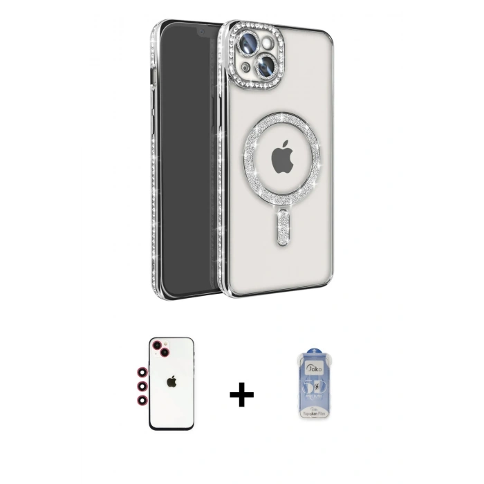 MARSİLYAN™- iPhone 14 Kılıf Zirve Doku Prime - Siyah Joko Magic 5D Cam + Kırmızı Shine Kamera Lens
