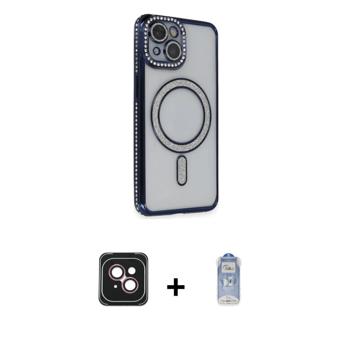 MARSİLYAN™- iPhone 14 Kılıf Zirve Doku Prime - Siyah Joko Magic 5D Cam + PVD Metal Kamera Lens - PE