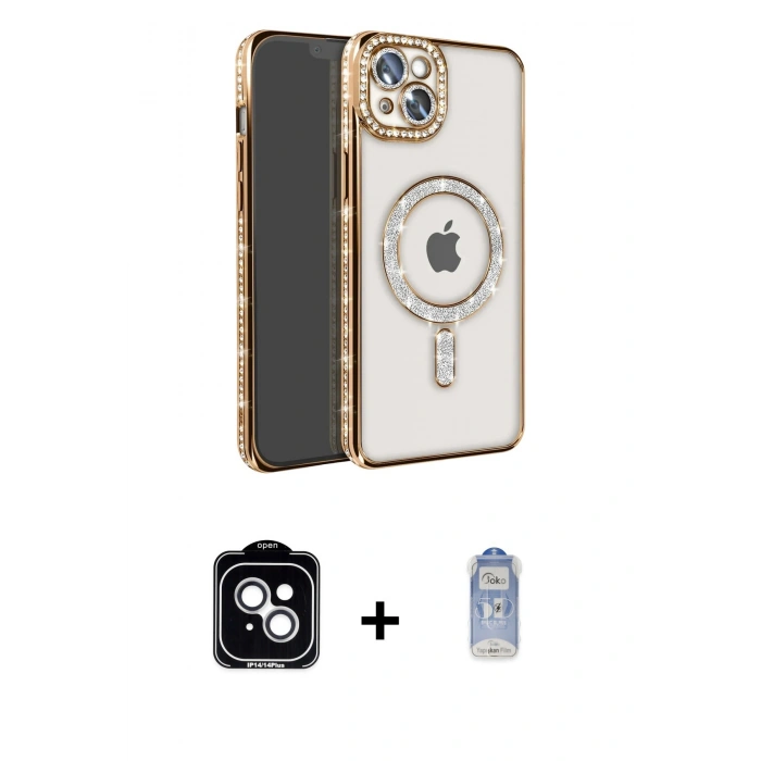 MARSİLYAN™- iPhone 14 Kılıf Zirve Doku Prime - Siyah Joko Magic 5D Cam + PVD Metal Kamera Lens - GS