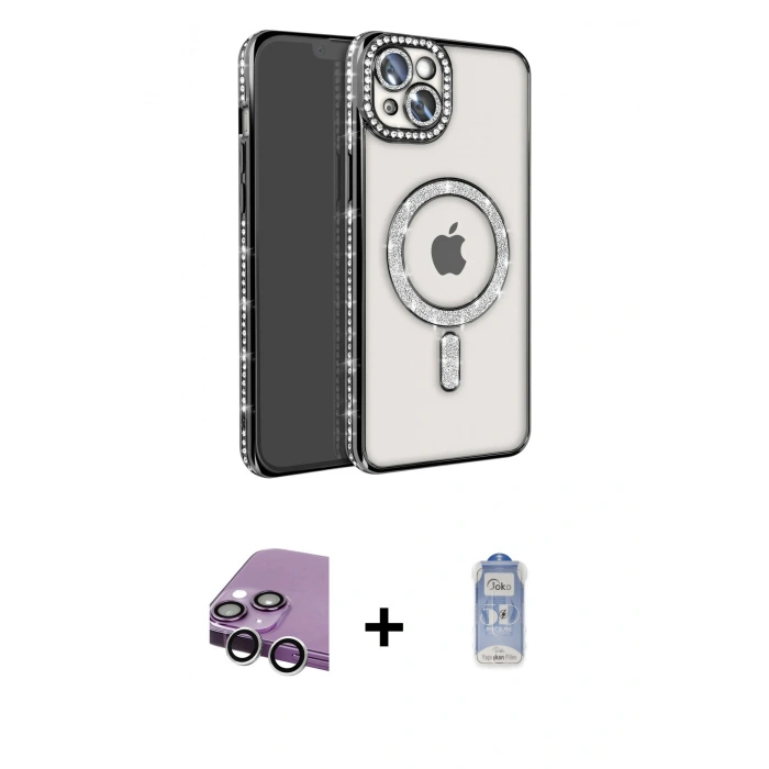 MARSİLYAN™- iPhone 14 Kılıf Zirve Doku Prime - Siyah Joko Magic 5D Cam + Raze Metal Kamera Lens - GS