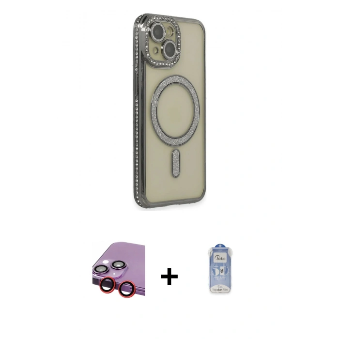 MARSİLYAN™- iPhone 14 Kılıf Zirve Doku Prime - Siyah Joko Magic 5D Cam + Raze Metal Kamera Lens - KI