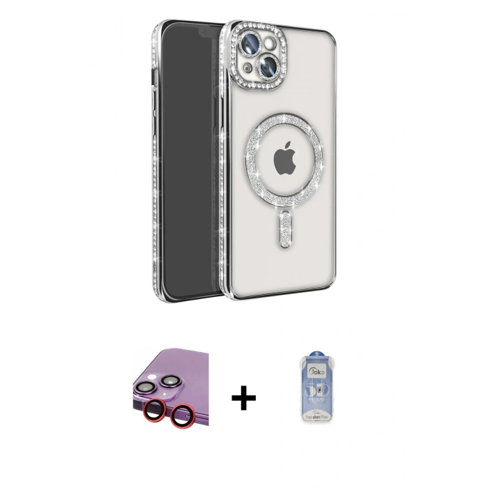 MARSİLYAN™- iPhone 14 Kılıf Zirve Doku Prime - Siyah Joko Magic 5D Cam + Raze Metal Kamera Lens - KI