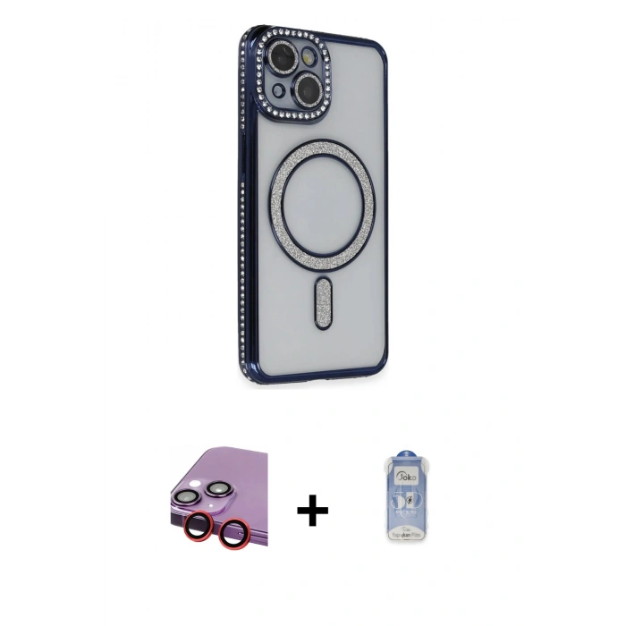 MARSİLYAN™- iPhone 14 Kılıf Zirve Doku Prime - Siyah Joko Magic 5D Cam + Raze Metal Kamera Lens - KI