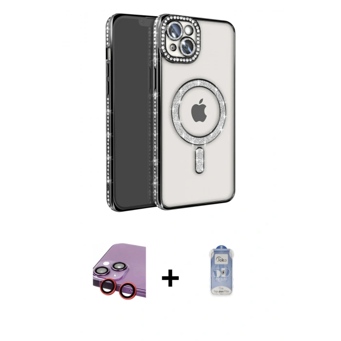 MARSİLYAN™- iPhone 14 Kılıf Zirve Doku Prime - Siyah Joko Magic 5D Cam + Raze Metal Kamera Lens - KI
