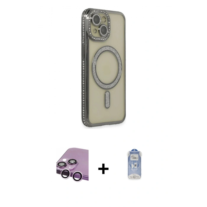 MARSİLYAN™- iPhone 14 Kılıf Zirve Doku Prime - Siyah Joko Magic 5D Cam + Raze Metal Kamera Lens - MR