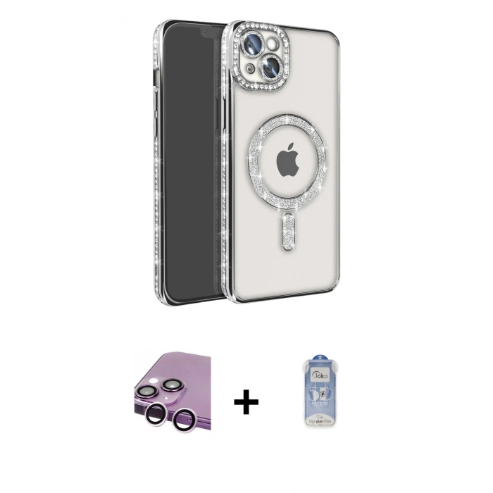 MARSİLYAN™- iPhone 14 Kılıf Zirve Doku Prime - Siyah Joko Magic 5D Cam + Raze Metal Kamera Lens - MR