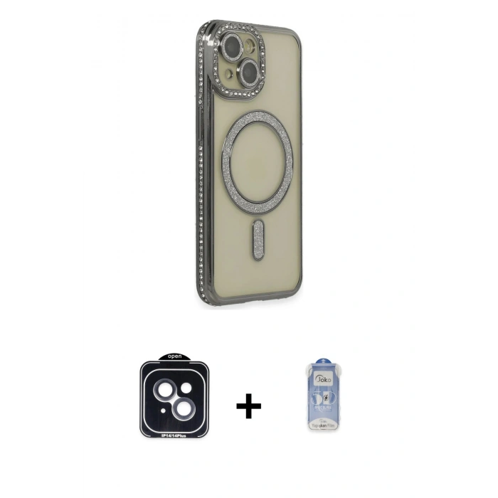 MARSİLYAN™- iPhone 14 Kılıf Zirve Doku Prime - Siyah Joko Magic 5D Cam + PVD Metal Kamera Lens - SH