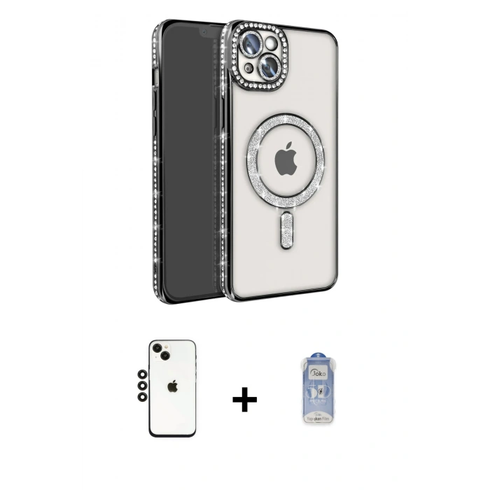 MARSİLYAN™- iPhone 14 Kılıf Zirve Doku Prime - Siyah Joko Magic 5D Cam + Shine Kamera Lens - SH