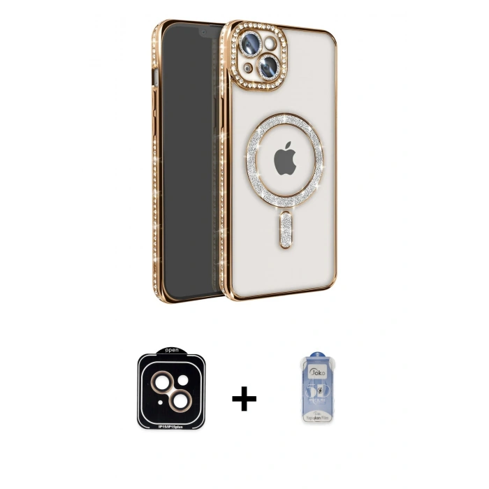 MARSİLYAN™- iPhone 14 Kılıf Zirve Doku Prime - Siyah Joko Magic 5D Cam + PVD Metal Kamera Lens - TU