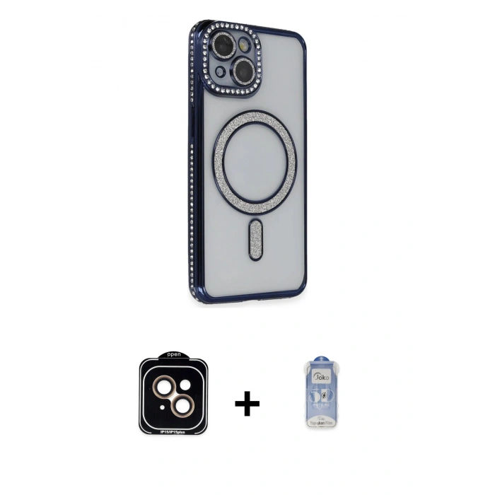 MARSİLYAN™- iPhone 14 Kılıf Zirve Doku Prime - Siyah Joko Magic 5D Cam + PVD Metal Kamera Lens - TU