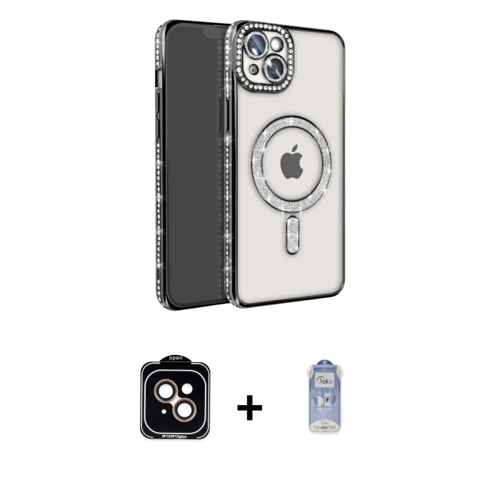 MARSİLYAN™- iPhone 14 Kılıf Zirve Doku Prime - Siyah Joko Magic 5D Cam + PVD Metal Kamera Lens - TU