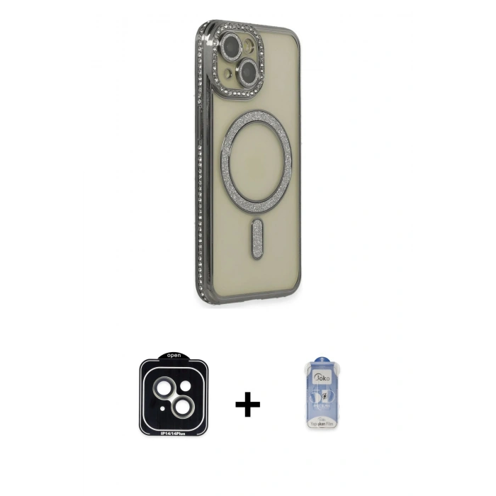 MARSİLYAN™- iPhone 14 Kılıf Zirve Doku Prime - Siyah Joko Magic 5D Cam + PVD Metal Kamera Lens - YL