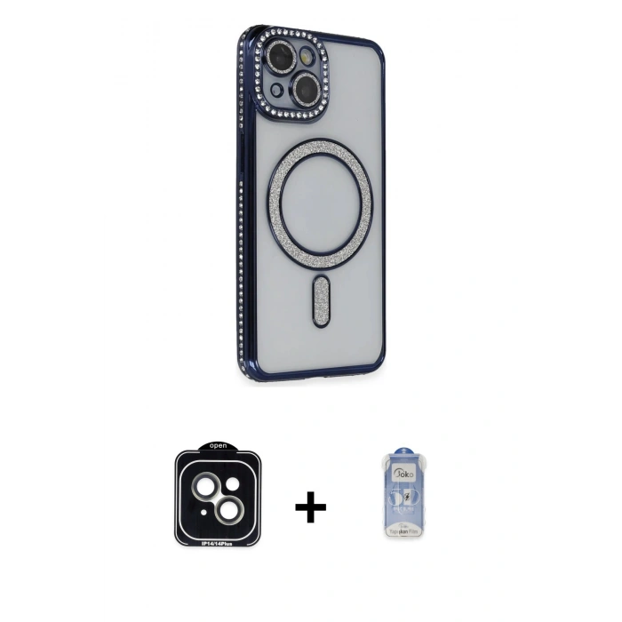 MARSİLYAN™- iPhone 14 Kılıf Zirve Doku Prime - Siyah Joko Magic 5D Cam + PVD Metal Kamera Lens - YL