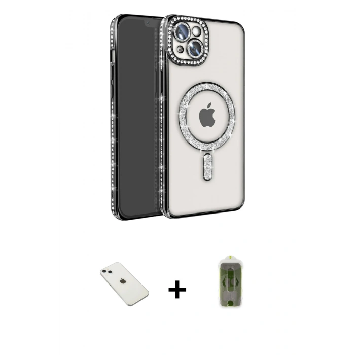 MARSİLYAN™- iPhone 14 Kılıf Zirve Doku Prime - Siyah Joko Magic 5D Hayalet Cam + Diamond Kamera Lens - SABE