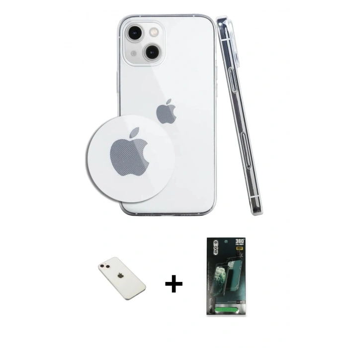 MARSİLYAN™- iPhone 14 Kılıf Zirve Doku - Şeffaf 360 Full Body Arka Koruyucu + Diamond Kamera Lens - PE