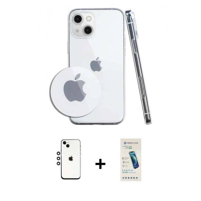 MARSİLYAN™- iPhone 14 Kılıf Zirve Doku - Şeffaf Pasifik Cam Ekran Koruyucu + Shine Kamera Lens - GS