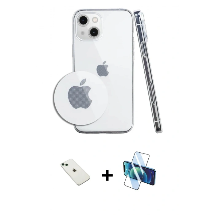 MARSİLYAN™- iPhone 14 Kılıf Zirve Doku - Siyah 3D Antistatik Cam Ekran Koruyucu + Diamond Kamera Lens - YL