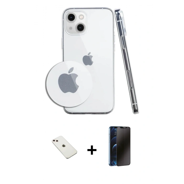 MARSİLYAN™- iPhone 14 Kılıf Zirve Doku - Siyah 3D Antistatik Hayalet Cam Ekran Koruyucu + Diamond Kamera Lens - PE