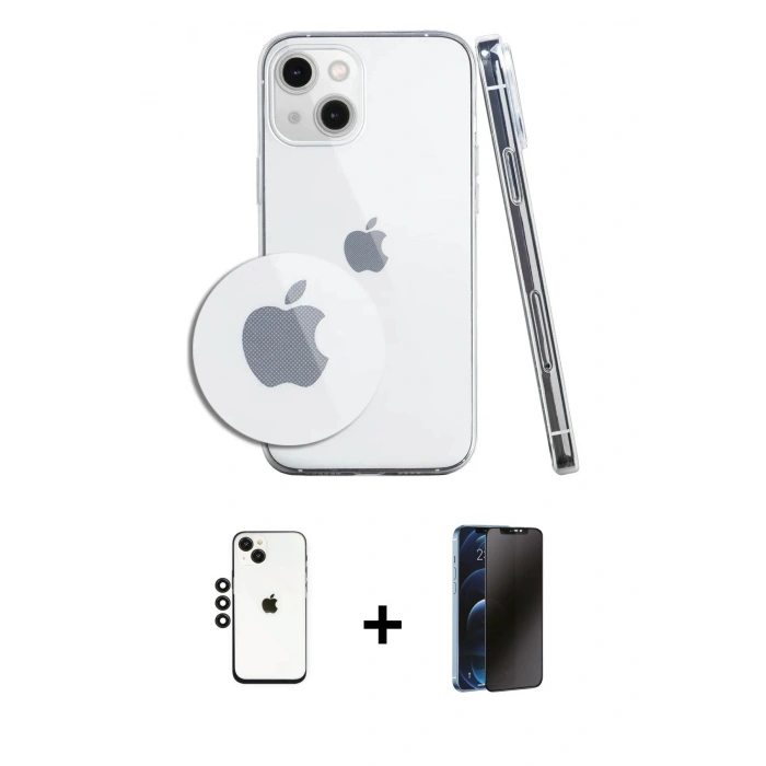 MARSİLYAN™- iPhone 14 Kılıf Zirve Doku - Siyah 3D Antistatik Hayalet Cam Ekran Koruyucu + Shine Kamera Lens - SH