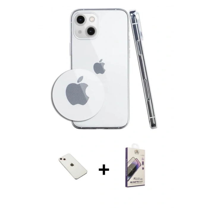 MARSİLYAN™- iPhone 14 Kılıf Zirve Doku - Siyah Bilvis 3D Mat Cam Ekran Koruyucu + Diamond Kamera Lens - PE