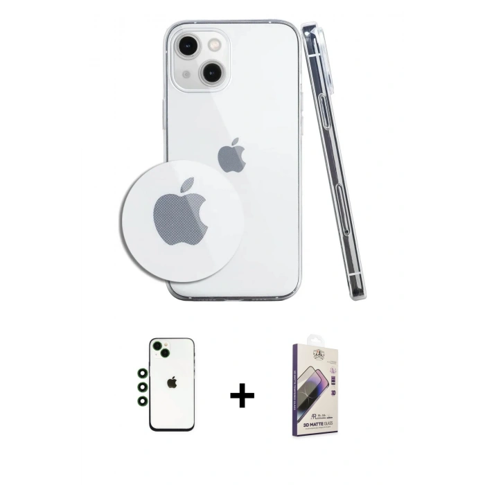 MARSİLYAN™- iPhone 14 Kılıf Zirve Doku - Siyah Bilvis 3D Mat Cam Ekran Koruyucu + Shine Kamera Lens - YL