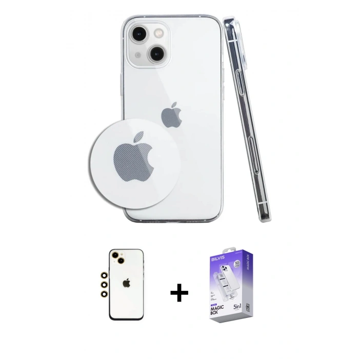 MARSİLYAN™- iPhone 14 Kılıf Zirve Doku - Siyah Bilvis 5in1 3D Magic Cam Ekran Koruyucu + Shine Kamera Lens - GD