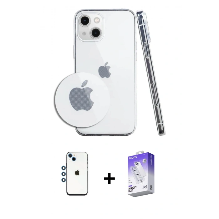 MARSİLYAN™- iPhone 14 Kılıf Zirve Doku - Siyah Bilvis 5in1 3D Magic Cam Ekran Koruyucu + Shine Kamera Lens - MI