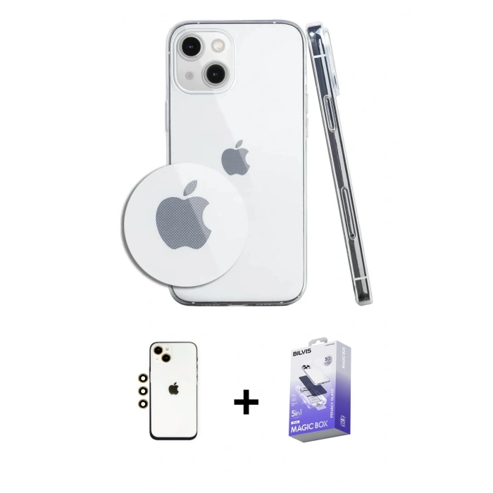 MARSİLYAN™- iPhone 14 Kılıf Zirve Doku - Siyah Bilvis 5in1 5D Magic Hayalet Cam Ekran Koruyucu + Shine Kamera Lens - GD